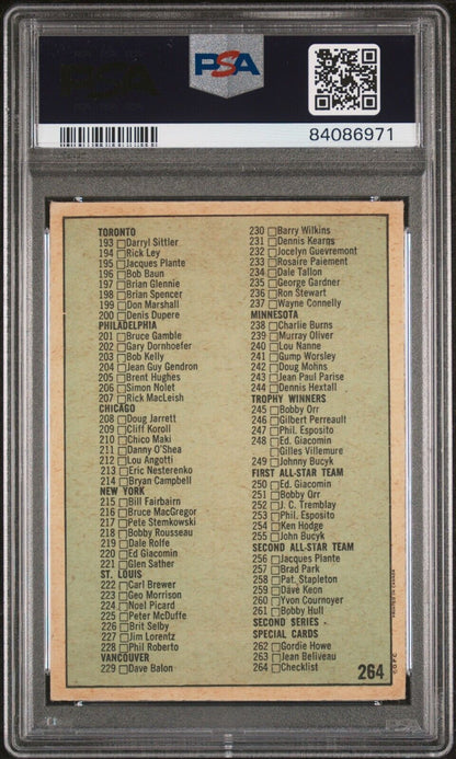 1971/72 O-Pee-Chee OPC Hockey #264 Checklist Card PSA 5