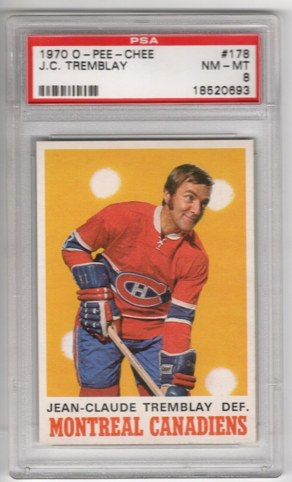 1970/71 O-Pee-Chee OPC Hockey #178 J.C. Tremblay PSA 8