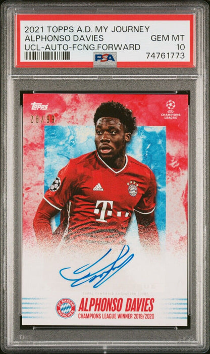 2021 Topps A.D. My Journey UCL Auto Soccer 28/99 Alphonso Davies PSA 10 - 643-collectibles