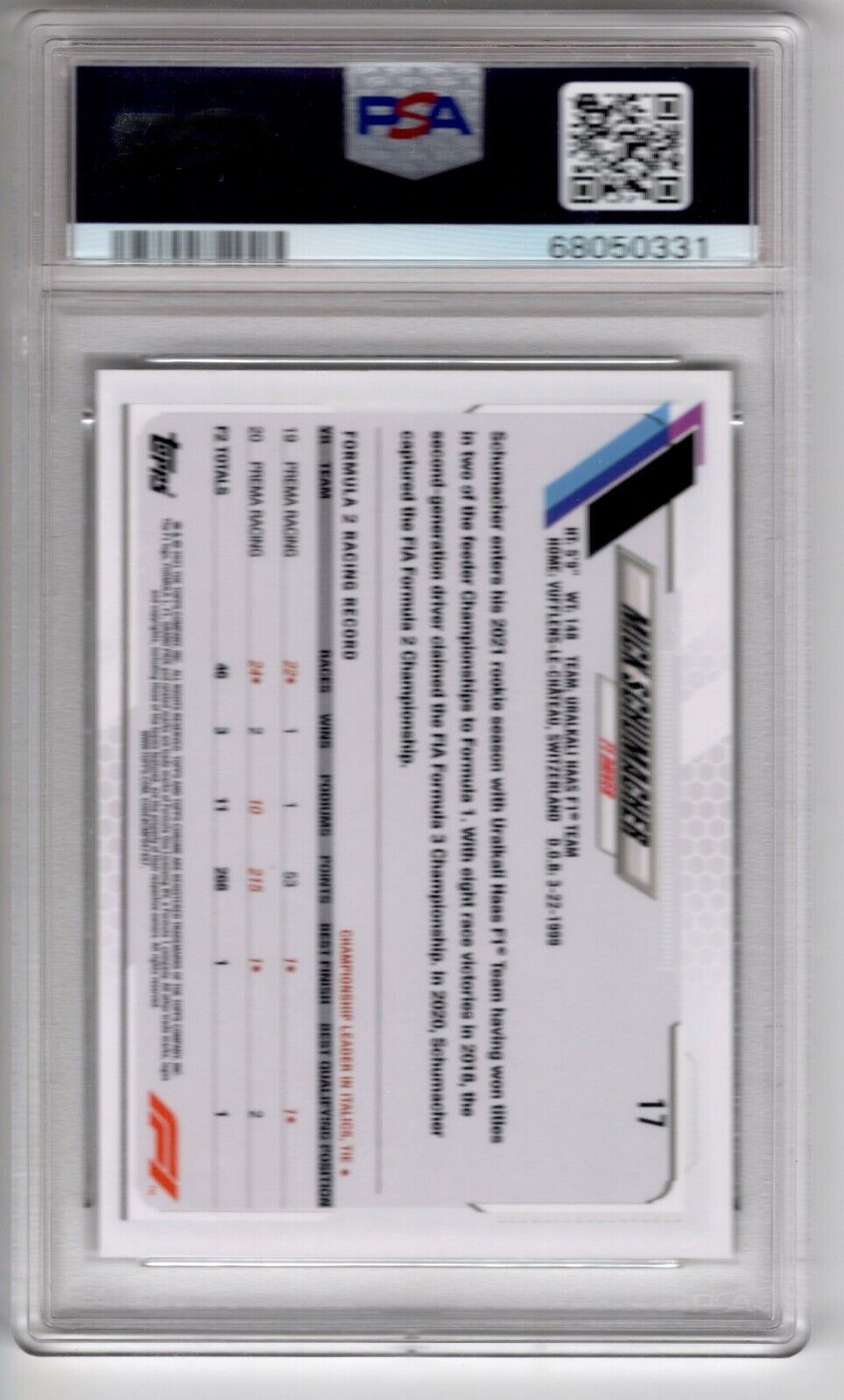 2021 Topps Chrome F1 #17 Mick Schumacher Rookie Card RC PSA 10 - 643-collectibles