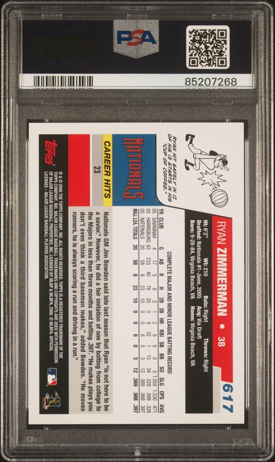 2006 Topps #617 Ryan Zimmerman Rookie Card RC PSA 10 - 643-collectibles