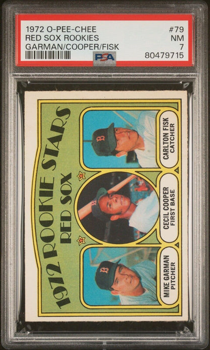 1972 O-Pee-Chee OPC Baseball #79 Red Sox Rookies Garman/Cooper/Fisk PSA 7 RC - 643-collectibles