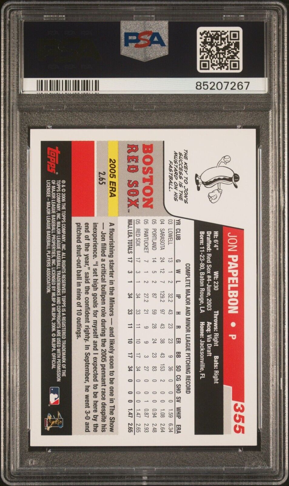 2006 Topps #355 Jon Papelbon Rookie Card RC PSA 10 - 643-collectibles