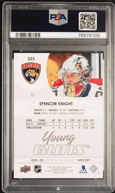 2021/22 Upper Deck Hockey Young Guns #223 Spencer Knight Rookie Card RC PSA 10 - 643-collectibles