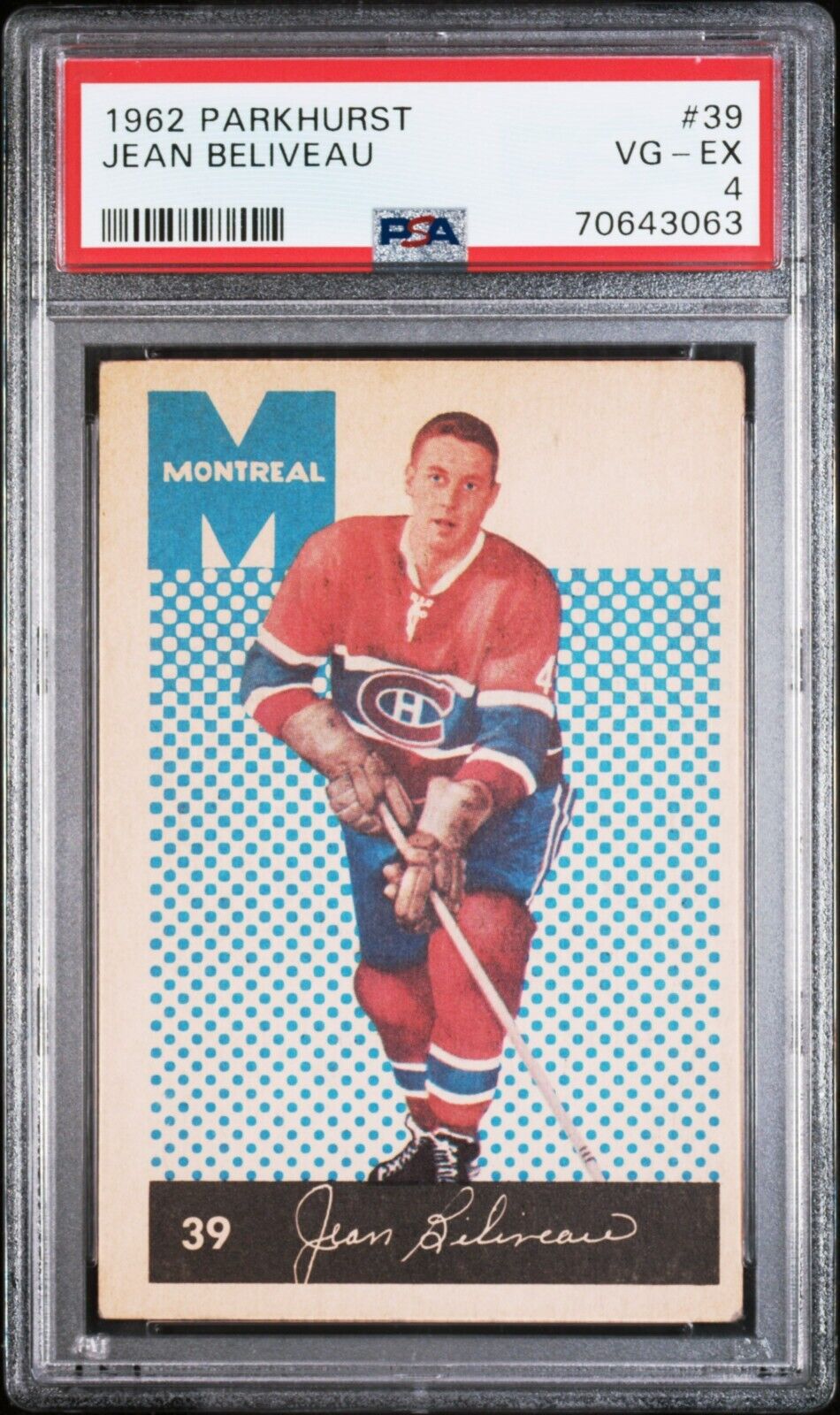 1962/63 Parkhurst Hockey #39 Jean Beliveau PSA 4 - 643-collectibles