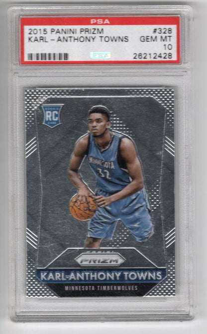 2015/16 Panini Prizm Basketball #328 Karl-Anthony Towns Rookie Card RC PSA 10 - 643-collectibles