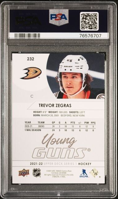 2021/22 Upper Deck Hockey Young Guns #232 Trevor Zegras Rookie Card RC PSA 10 - 643-collectibles